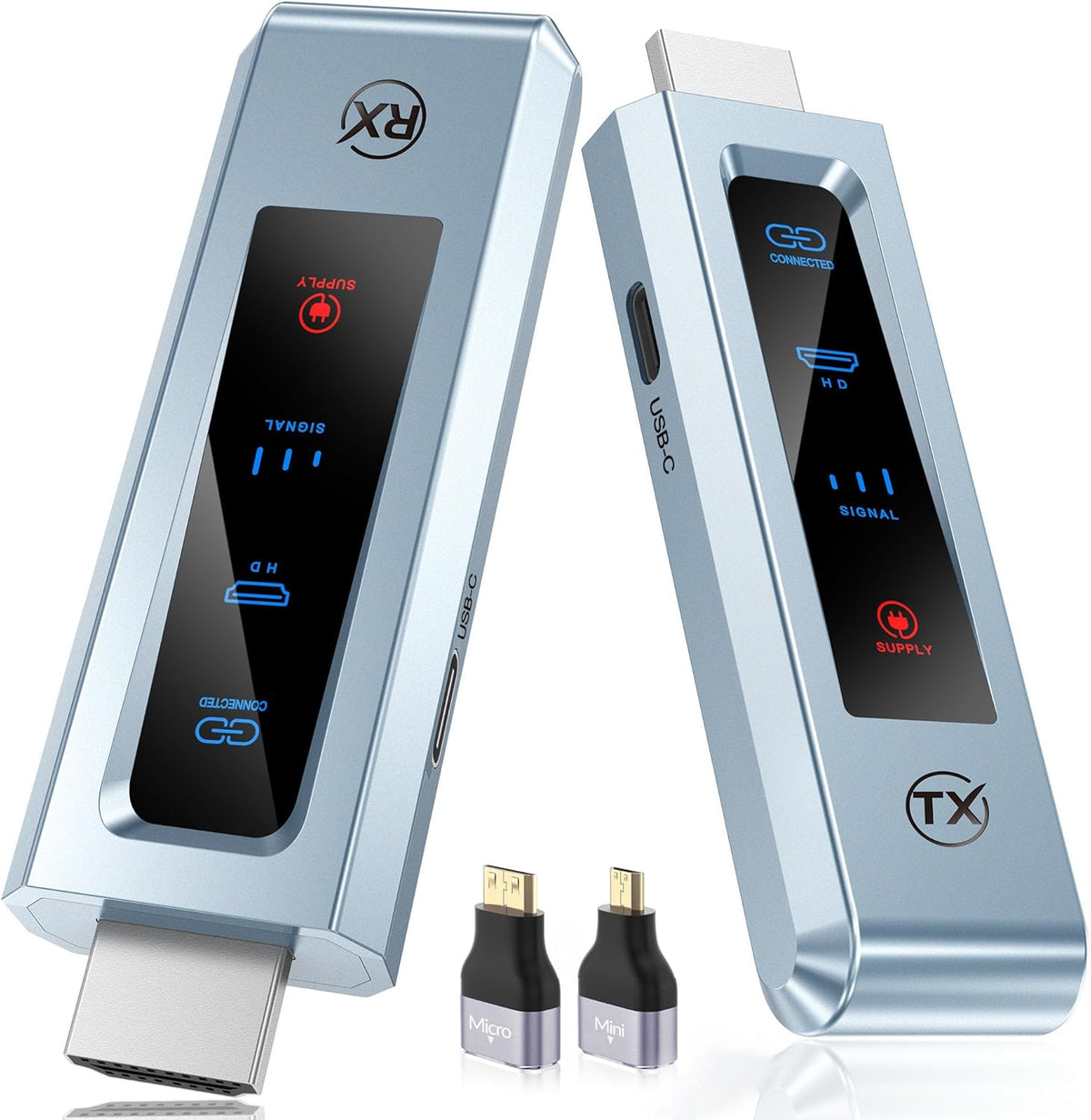 Wireless HDMI Transmitter & Receiver, HD Extender Plug & Play Portable 2.4G/5G with LED Screen Wireless HDMI Kit for Streaming Video and Audio to Monitor from Laptop/PC/TV Box/Projector