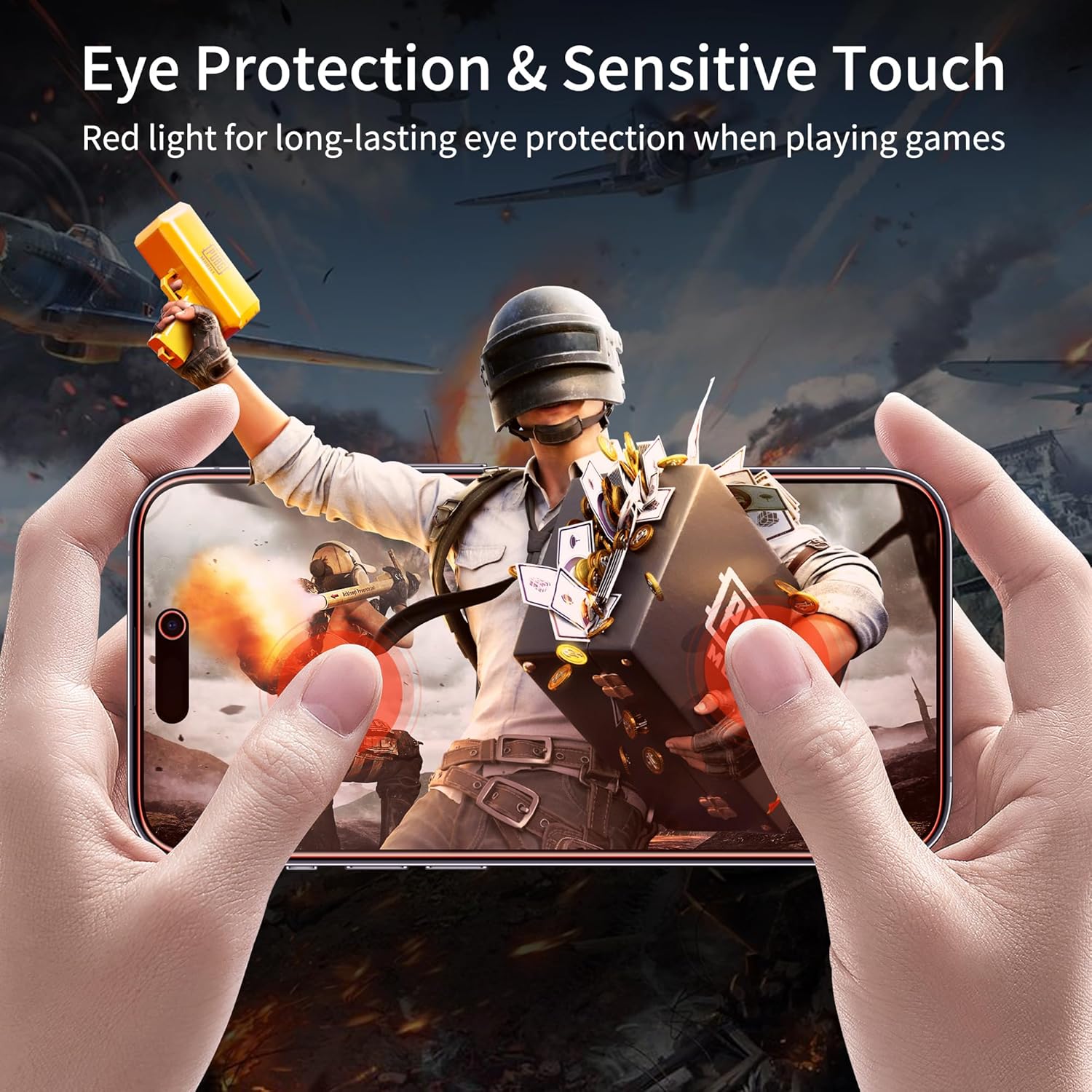 2 Pack Screen Protector for iphone 15 Pro Max [6.7 inch], New Red Light 9H Tempered Glass Screen Protector Upgraded Protection, Anti-Blue Light, Anti-Reflection, Patented Eye Protection.