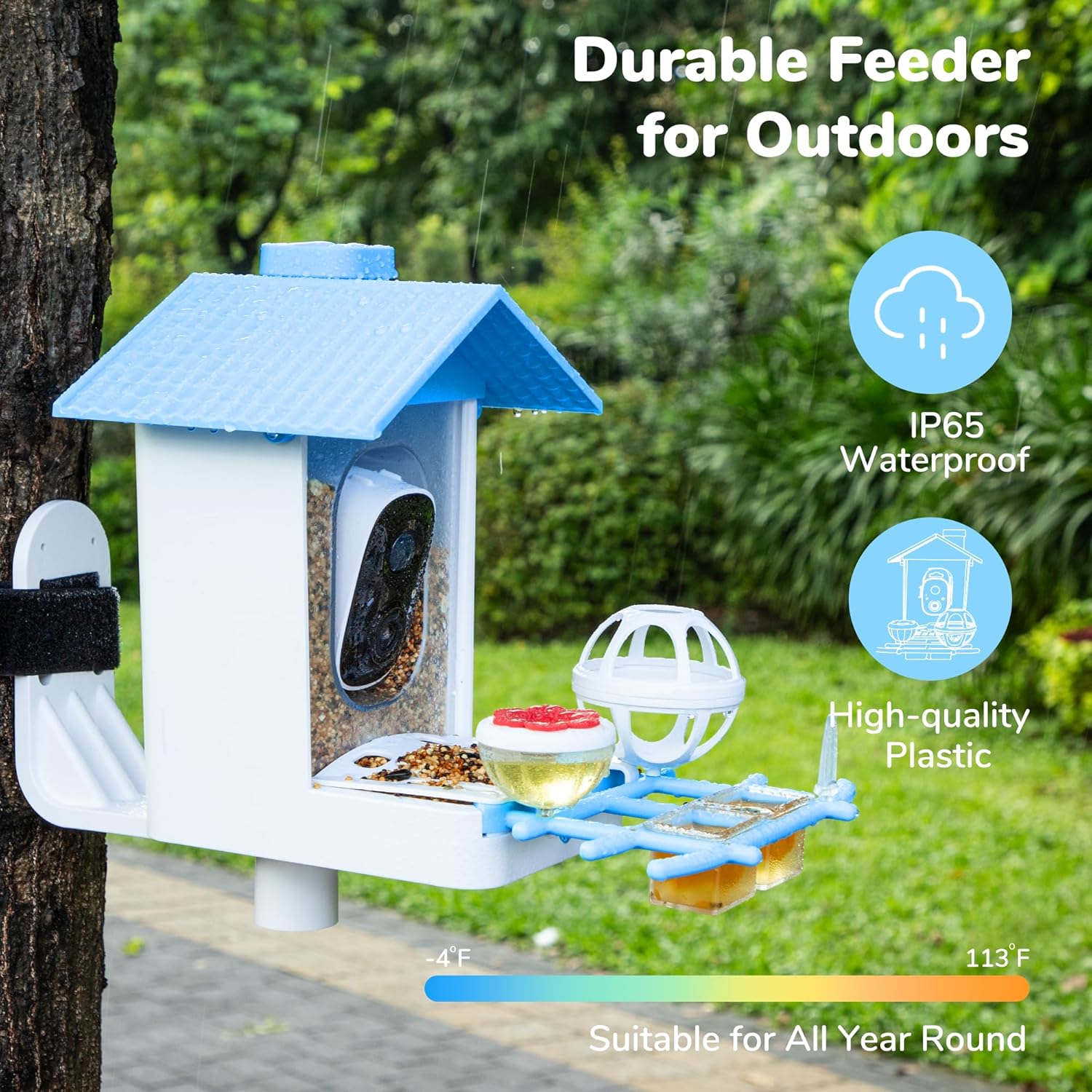Bird Feeder with Camera, 2K HD Video Capture, 5000mAh Battery with Solar Panel, Instant Arrival Alerts, Live View, AI Species Identification, Perfect for Bird Lovers