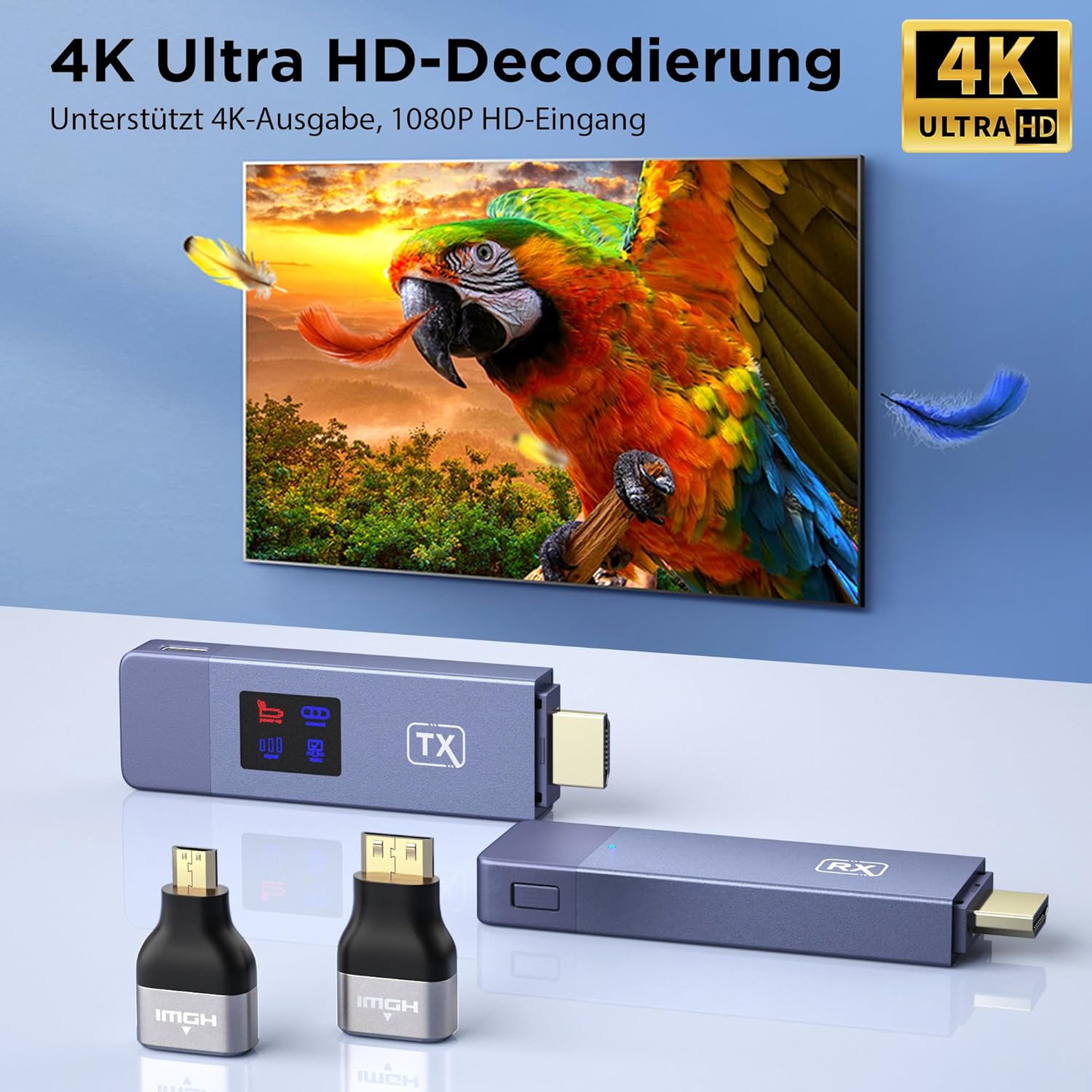 HDMI Wireless Transmitter and Receiver, 98 FT/30M Stabile Verbindung, 2,4G/5G tragbarer Wireless HDMI mit LED-Bildschirm, Plug & Play für Streaming Video Audio File von, Laptop, PC zu HDTV, Projektor.