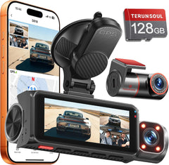 4K+4K+1080P 3 Channel Dash Cam, Free 128GB Card, AProX HD Night Vision | Dash Cam Front and Rear with Cabin, 5.8GHz WiFi6 - up to 20MB/s, App, GPS, G-Sensor, 24H Parking Mode, Support 512GB Max