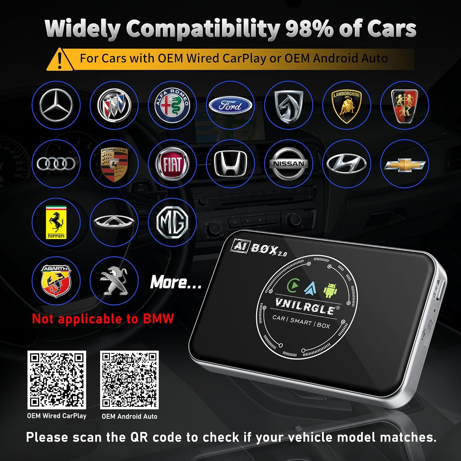 4-in-1 Wireless CarPlay Adapter & Android Auto Wireless Adapter, Stream Netflix, YouTube, and More, Split-Screen & Mirroring, for Cars with OEM Wired CarPlay/Android Auto