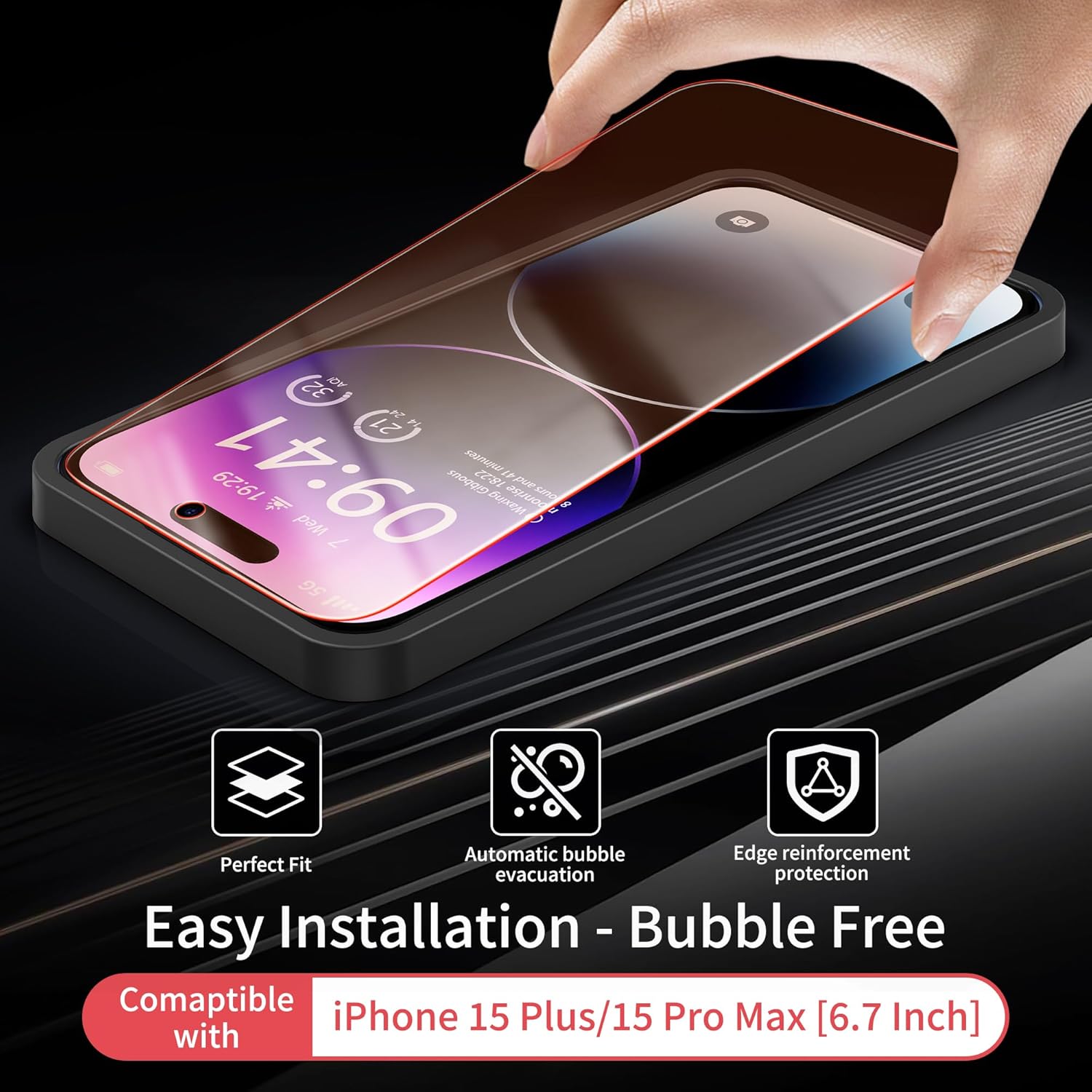 2 Pack Screen Protector for iphone 15 Pro Max [6.7 inch], New Red Light 9H Tempered Glass Screen Protector Upgraded Protection, Anti-Blue Light, Anti-Reflection, Patented Eye Protection.