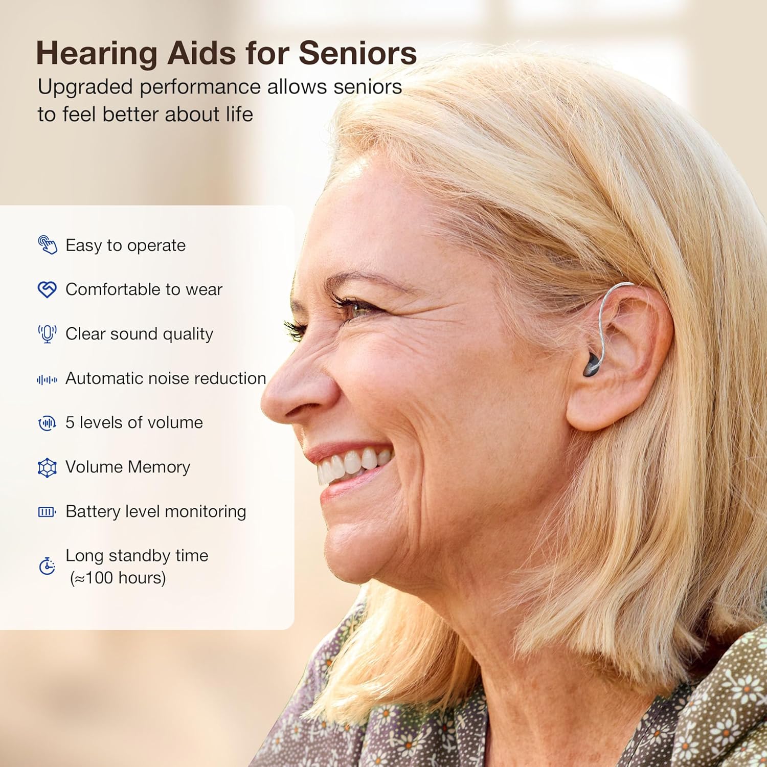 Hearing Aids for Seniors Rechargeable with Noise Cancelling, Hearing Amplifier with 5 Levels of Volume Adjustmen, Simple to Operate and Hear Clear Sound