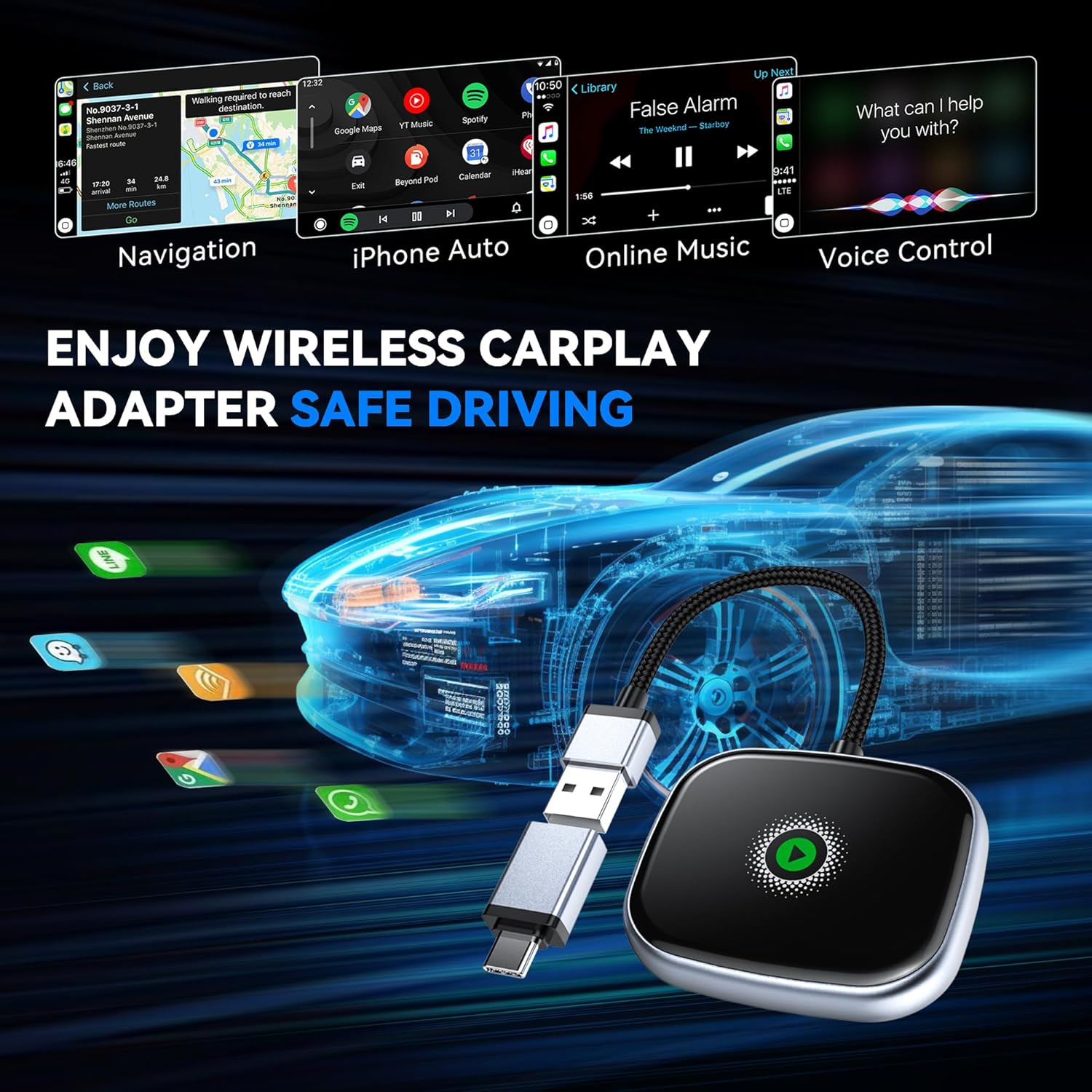 Wireless CarPlay Adapter, Wireless Car Screen Adapter for iPhone-Easily Upgrade Wired CarPlay to Unwired Connectivity, Includes USB-A to USB-C Dongle, Plug & Play for iPhone (iOS 10 and Above)