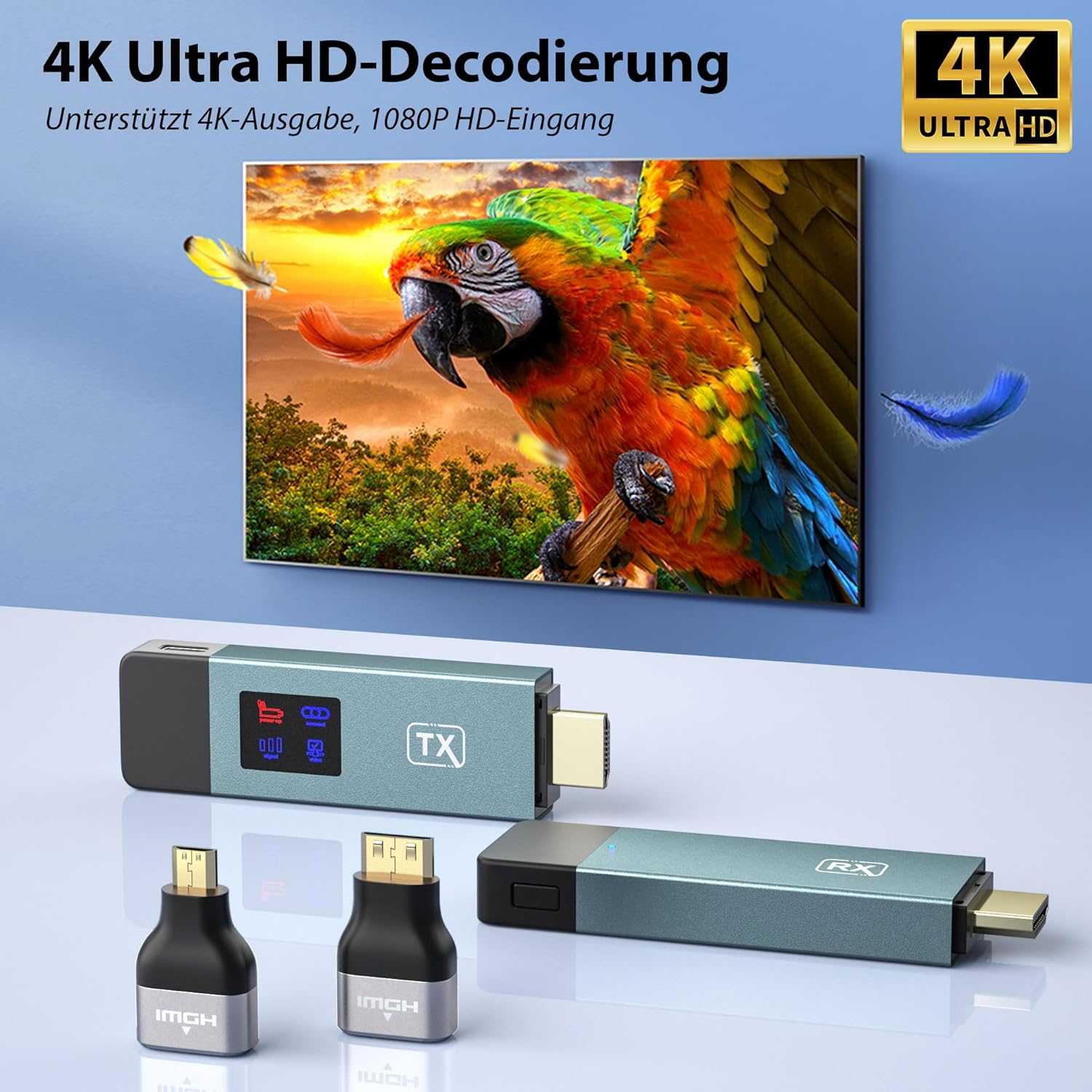 Wireless HDMI Transmitter and Receiver, 98 FT/30M Stabile Verbindung, 2,4G/5G tragbarer HDMI Wireless mit LED-Bildschirm, Plug & Play für Streaming Video Audio File von, Laptop, PC zu HDTV, Projektor.