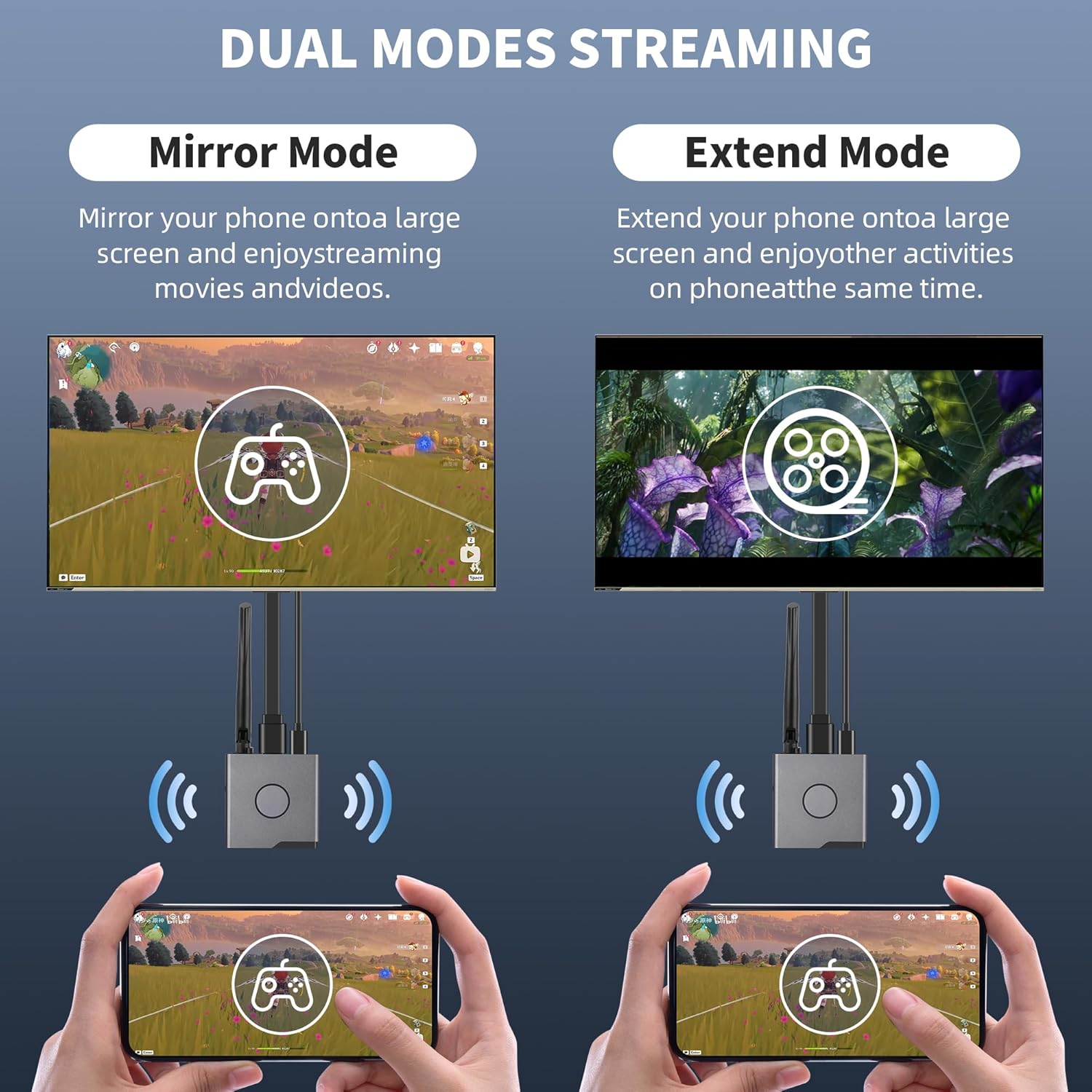 Wireless HDMI Display Dongle Adapter,Portable Transmitter,Plug & Play Streaming Media/Audio/File HDMI Wireless Extender from Smartphone,Laptop to HDTV/Monitor/Projector,Support Airplay DLNA Miracast