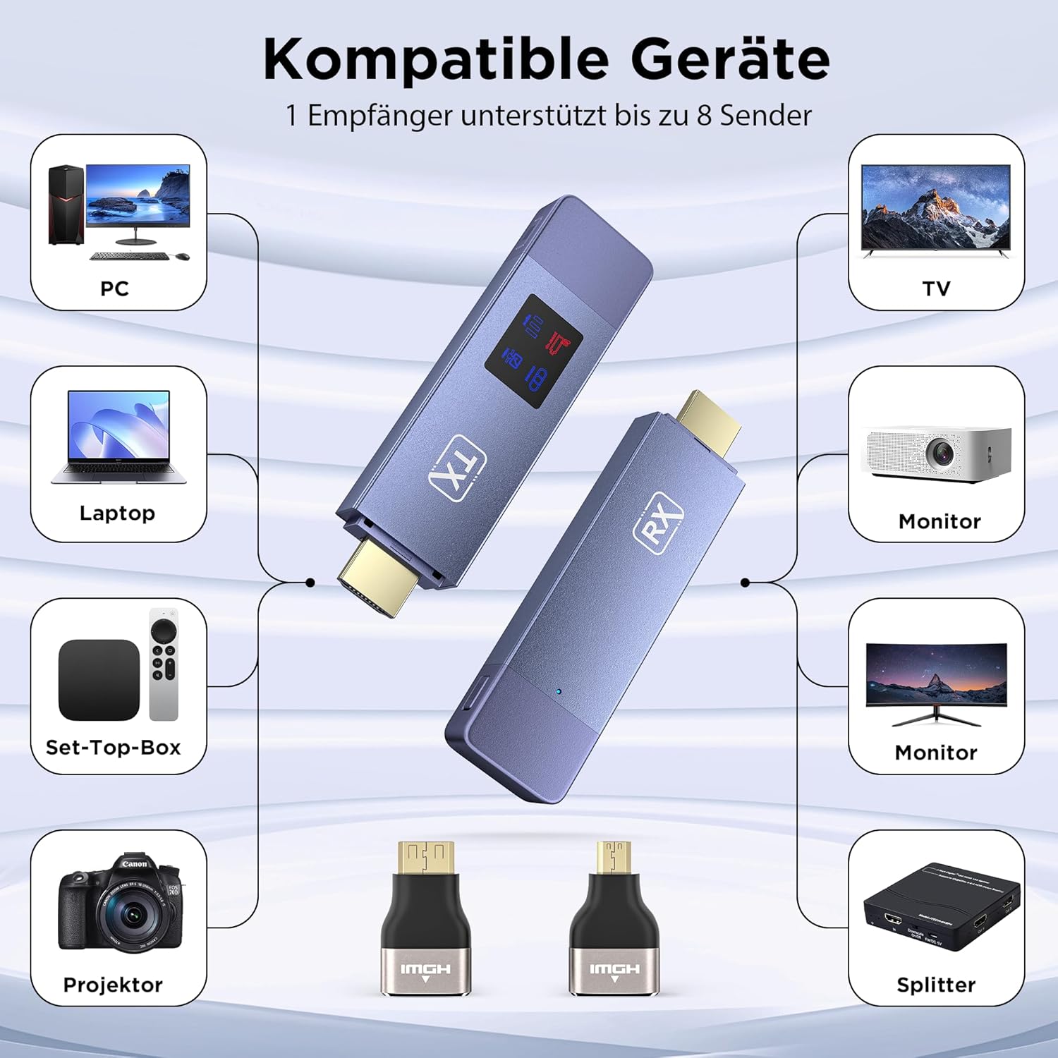 HDMI Wireless Transmitter and Receiver, 98 FT/30M Stabile Verbindung, 2,4G/5G tragbarer Wireless HDMI mit LED-Bildschirm, Plug & Play für Streaming Video Audio File von, Laptop, PC zu HDTV, Projektor.
