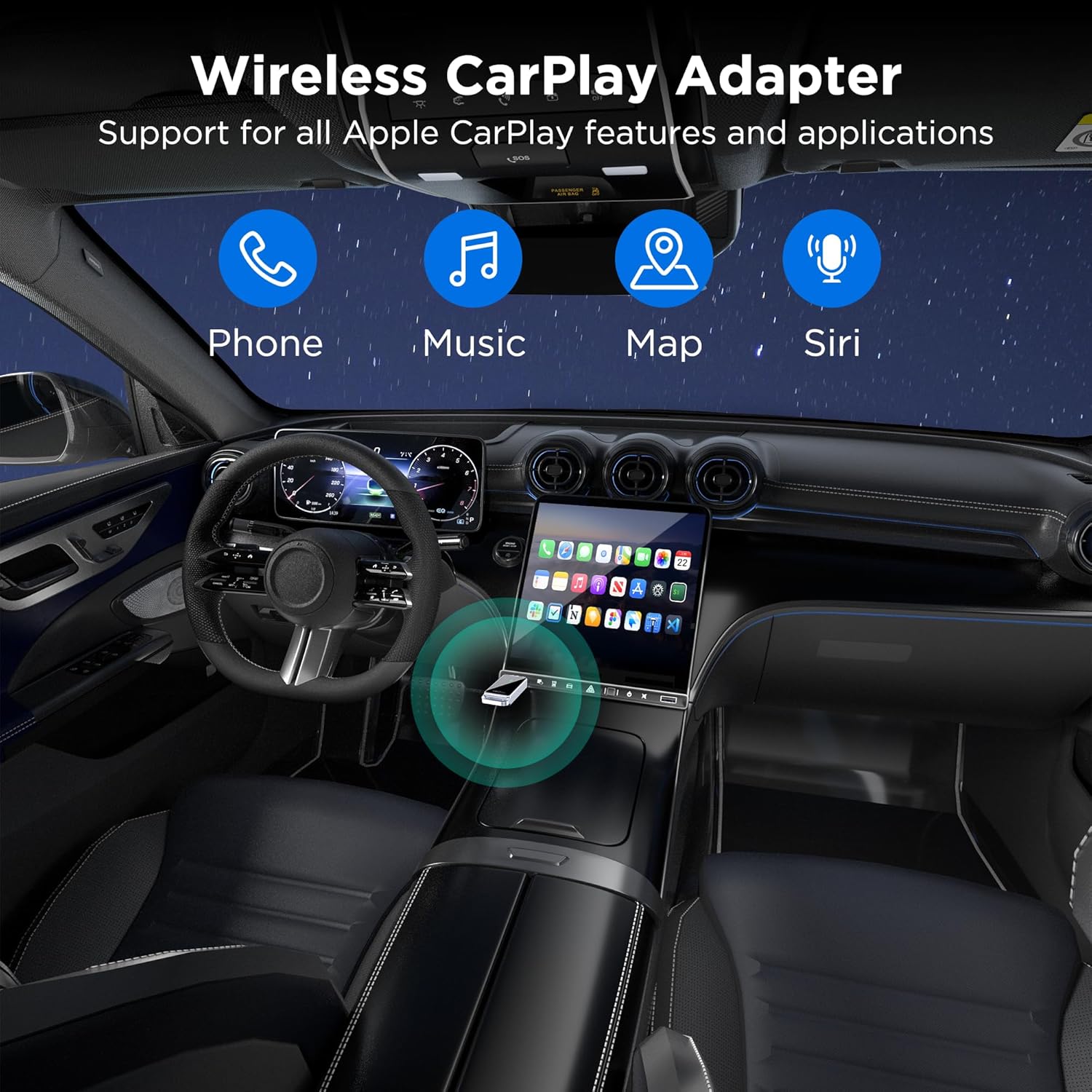 Wireless CarPlay Adapter 2024 Upgrade, Plug and Play, No Latency, Converts Factory Wired to Wireless, Compatible with iPhone 6+ and 2015+ Cars, Bluetooth 2.4GHz and Wi-Fi 2.4+5.8GHz (CarPlay)