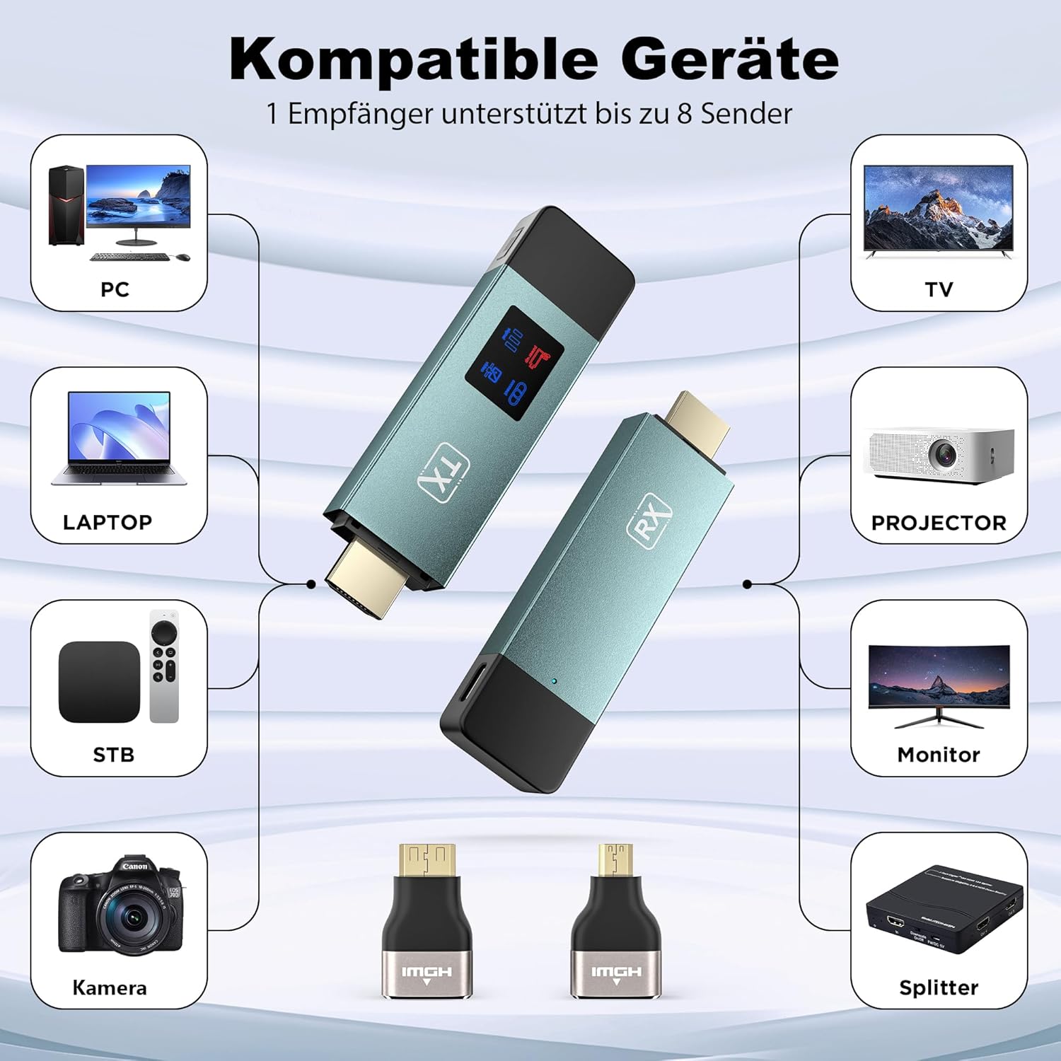 Wireless HDMI Transmitter and Receiver, 98 FT/30M Stabile Verbindung, 2,4G/5G tragbarer HDMI Wireless mit LED-Bildschirm, Plug & Play für Streaming Video Audio File von, Laptop, PC zu HDTV, Projektor.