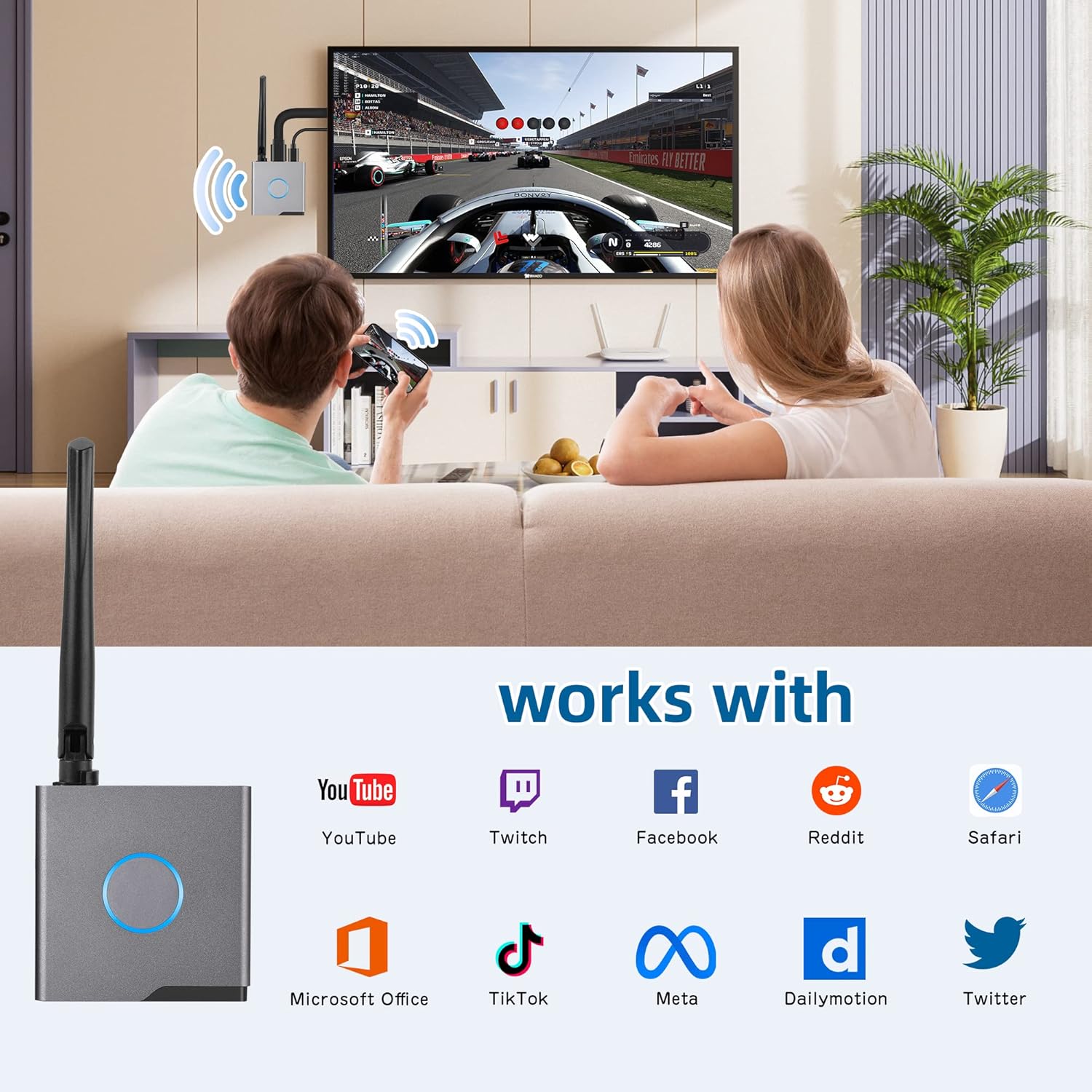Wireless HDMI Display Dongle Adapter, Portable Transmitter, Streaming Media Video/Audio/File HDMI Wireless Extender for Smartphone,Laptop to HDTV/Monitor/Projector, Support Airplay DLNA Miracast