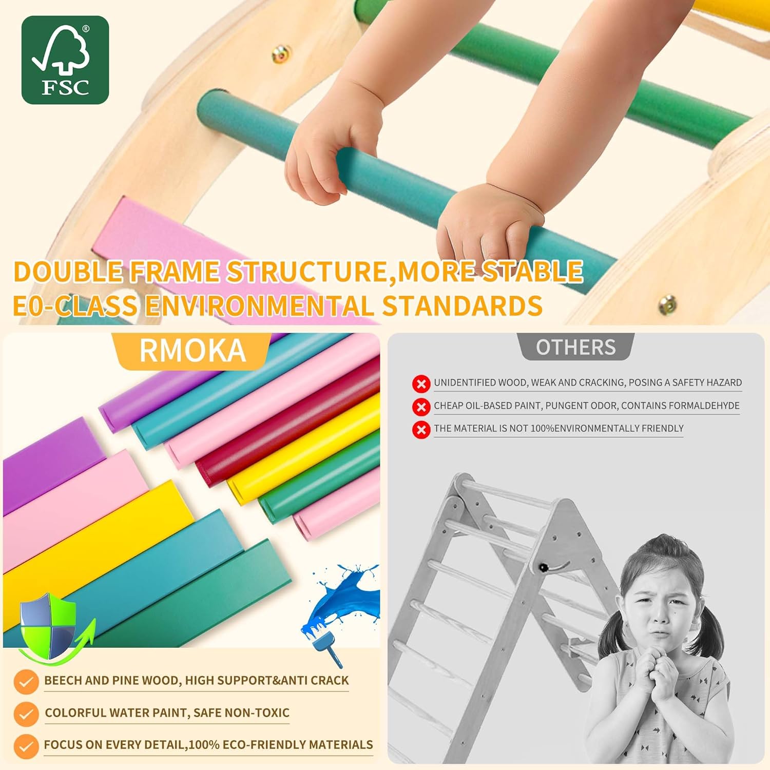7in1 Extra Large Pikler Triangle Set, Indoor Climbing Toys for Toddlers, Foldable Wooden Montessori Climbing Set with Arch, Ramp & Ladder Baby Indoor Playground Jungle Gyms for Toddlers
