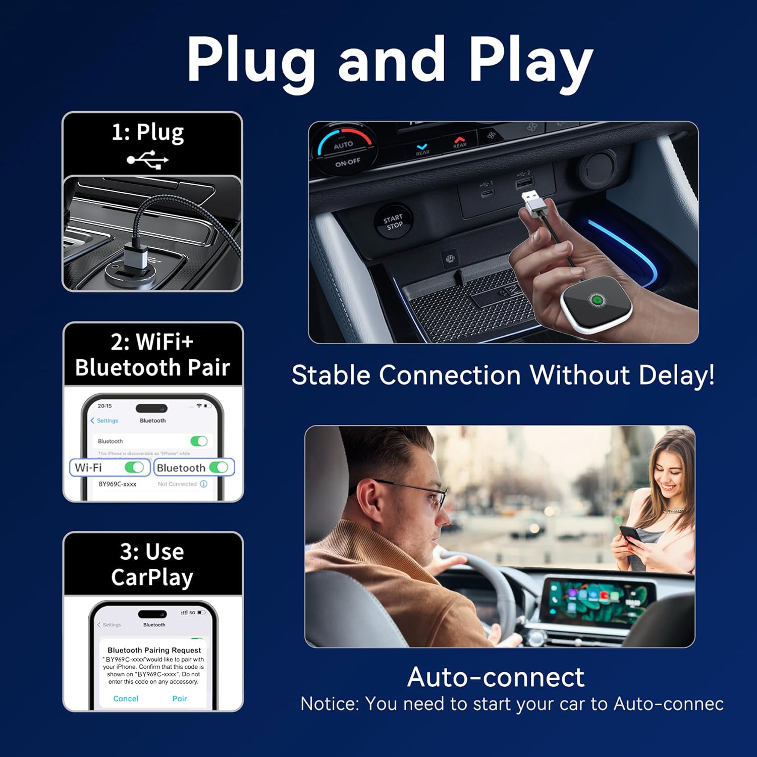 Wireless CarPlay Adapter, Wireless Car Screen Adapter for iPhone-Easily Upgrade Wired CarPlay to Unwired Connectivity, Includes USB-A to USB-C Dongle, Plug & Play for iPhone (iOS 10 and Above)