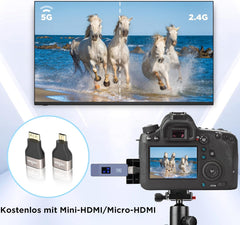 HDMI Wireless Transmitter and Receiver, 98 FT/30M Stabile Verbindung, 2,4G/5G tragbarer Wireless HDMI mit LED-Bildschirm, Plug & Play für Streaming Video Audio File von, Laptop, PC zu HDTV, Projektor.