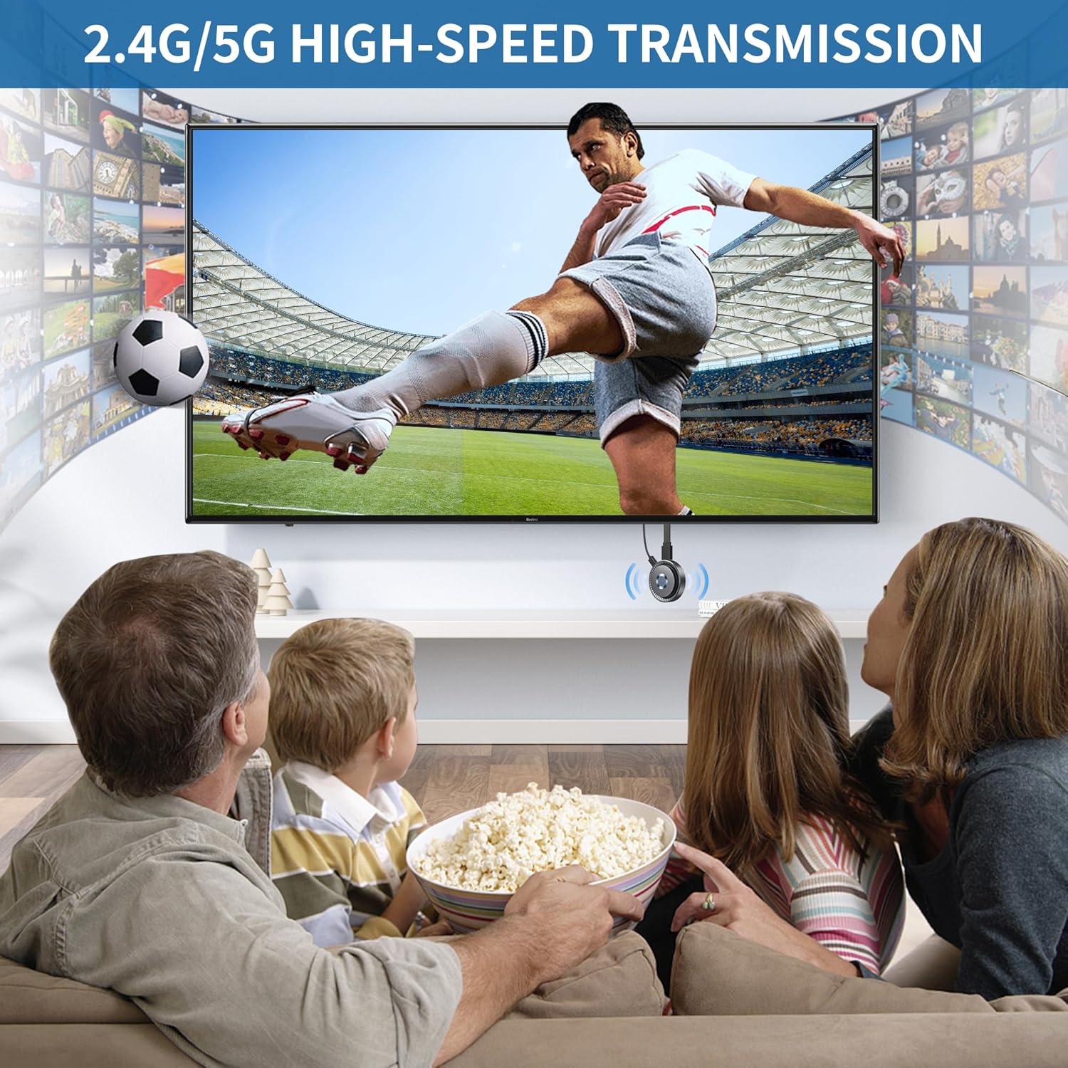 Wireless HDMI Display Dongle Adapter, Wireless Transmitter Plug and Play for Streaming Media Video/Audio from Smartphone, PC, Laptop to HDTV/Monitor/Projector, Supports iOS, Android, Windows, Mac OS