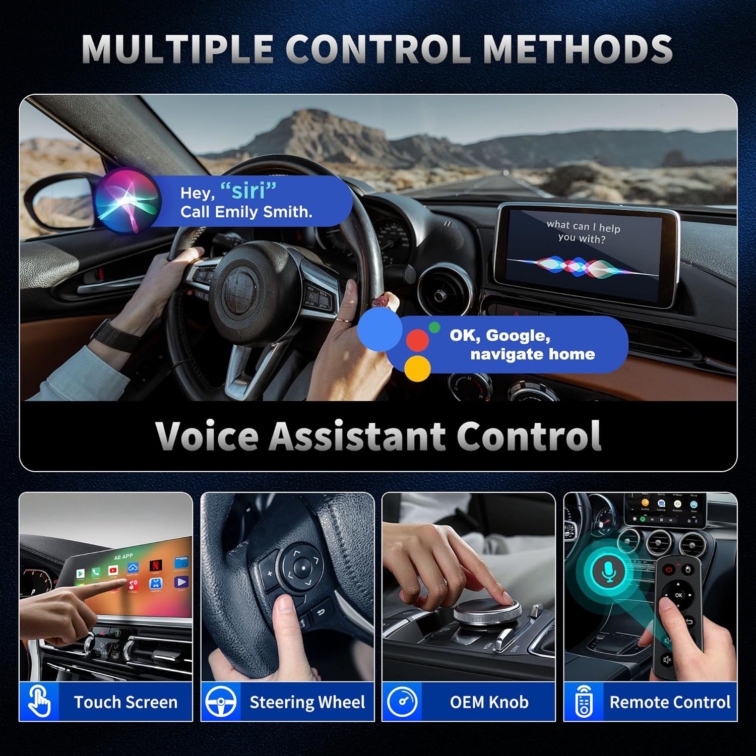 4-in-1 Wireless CarPlay Adapter & Android Auto Wireless Adapter, Stream Netflix, YouTube, and More, Split-Screen & Mirroring, for Cars with OEM Wired CarPlay/Android Auto