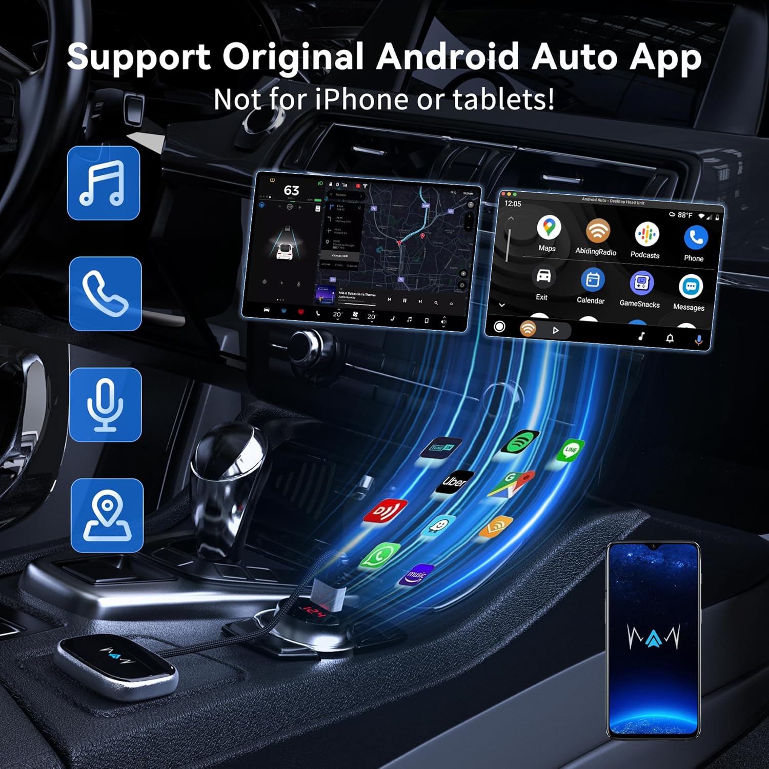 Wireless Android Auto Adapter, Wireless carplay Adapter, Latest NFC Touchscreen Connectivity, Wireless Plug-and-Play for Android Devices (Android 11 and Above)