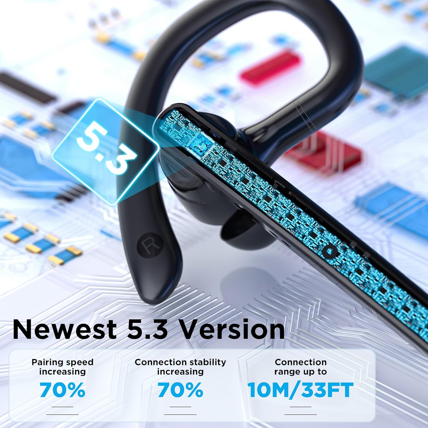 Bluetooth Headset V5.3, Wireless Bluetooth Earpiece with 600mAh Charging Case, 110H Playtime, Hands Free Headset for Cell Phone and Computer with Built-in Microphone for Work Trucker Office