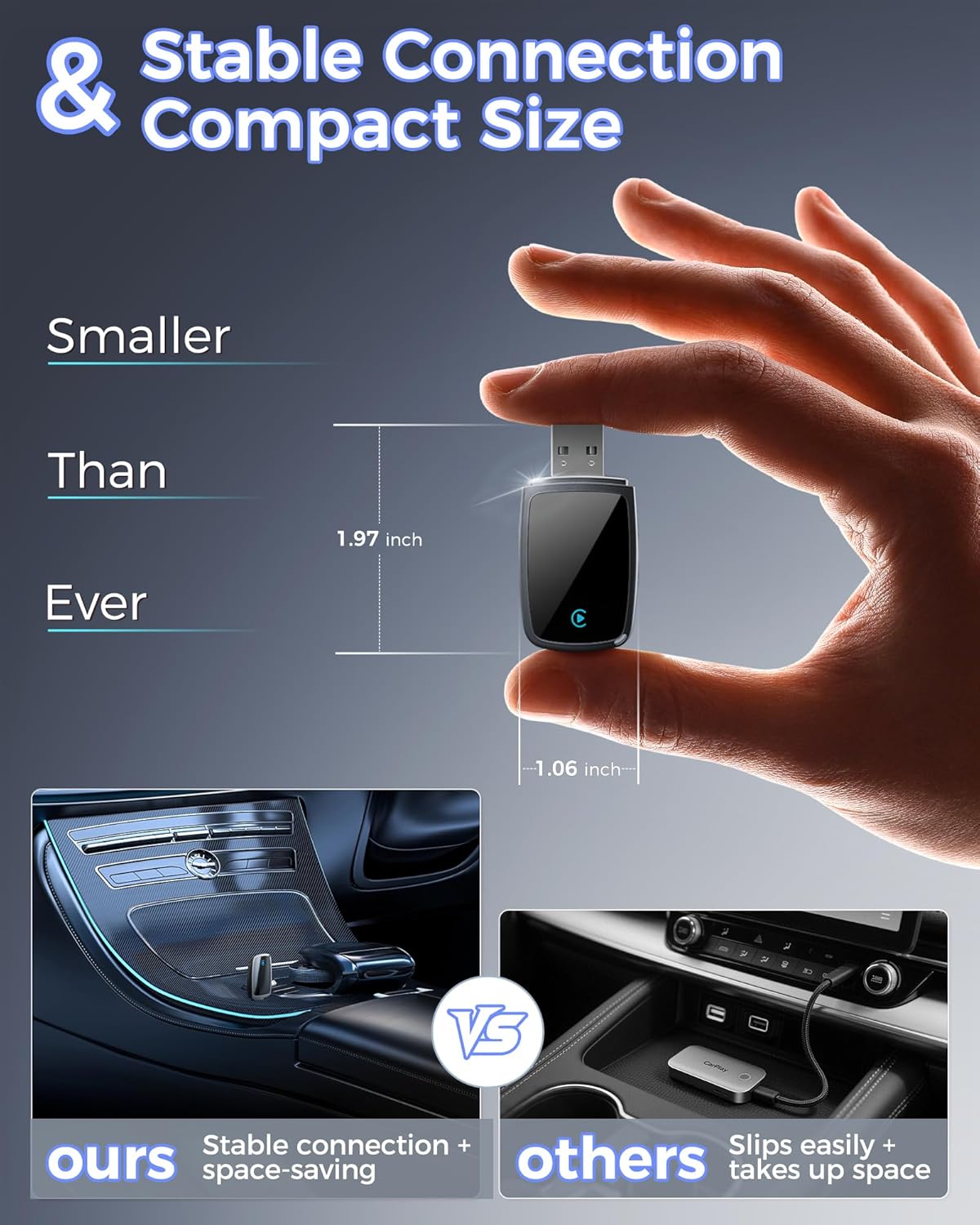 Wireless CarPlay Adapter 2025 Upgrade, Mini USB Design Converts Wired Car Play to Wireless, Plug and Play, Ultra-Low Latency Fast Stable Connection Compatible with iPhone 6+(Black)