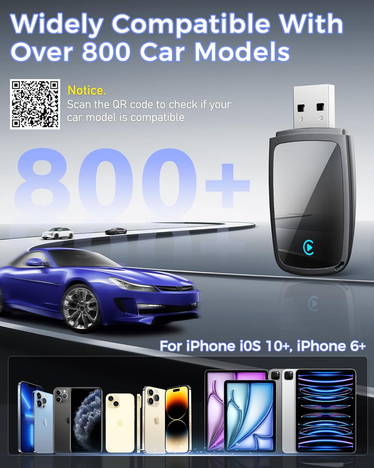 Wireless CarPlay Adapter 2025 Upgrade, Mini USB Design Converts Wired Car Play to Wireless, Plug and Play, Ultra-Low Latency Fast Stable Connection Compatible with iPhone 6+(Black)