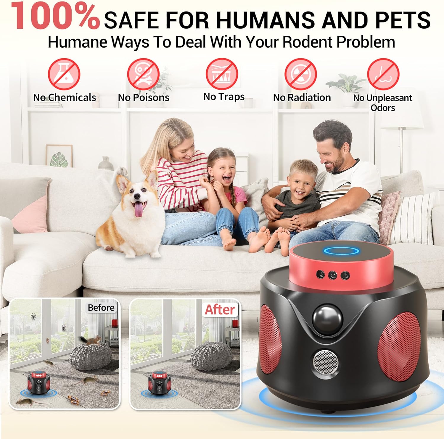 Mouse Repellent Ultrasonic Plug in, Mice Repellent Indoor Ultrasonic Pest Repeller 2025 Upgraded, 360° Ultrasonic Rodent Repellent with PIR Sensor & LED Strobe Light for Indoor