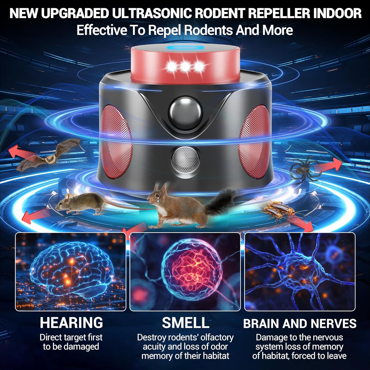 Mouse Repellent Ultrasonic Plug in, Mice Repellent Indoor Ultrasonic Pest Repeller 2025 Upgraded, 360° Ultrasonic Rodent Repellent with PIR Sensor & LED Strobe Light for Indoor