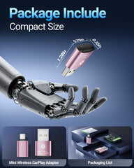 Wireless CarPlay Adapter for Apple iPhone（2026 Upgraded） Mini Design, Converts Factory Wired to Wireless Adapter for CarPlay, Plug and Play, Auto Connect Fast and Stable(Pink)